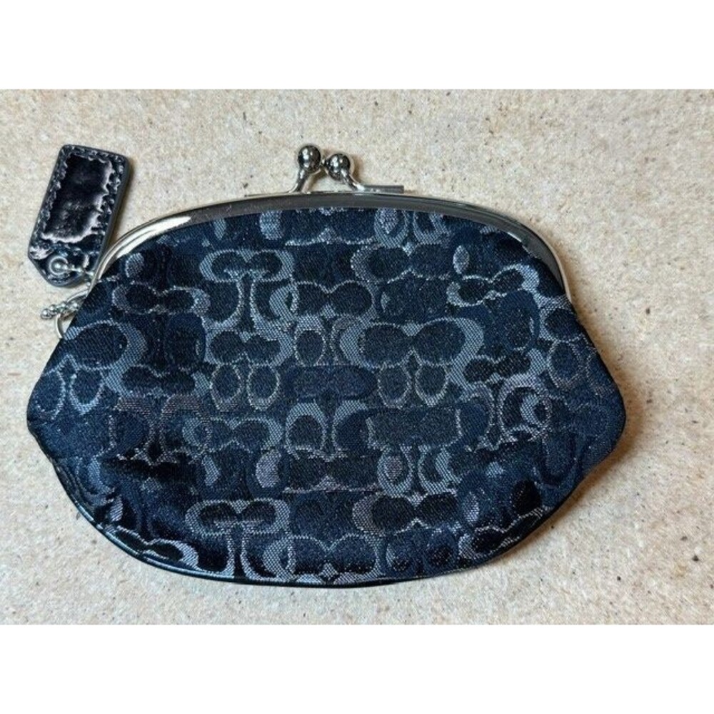 NWT Coach Signature C Jacquard Kisslock Coin Cosmetic Pouch Black Silver Y2K